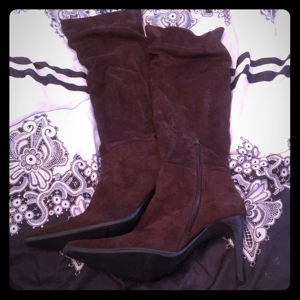 Brown Suede thigh-high stiletto boots